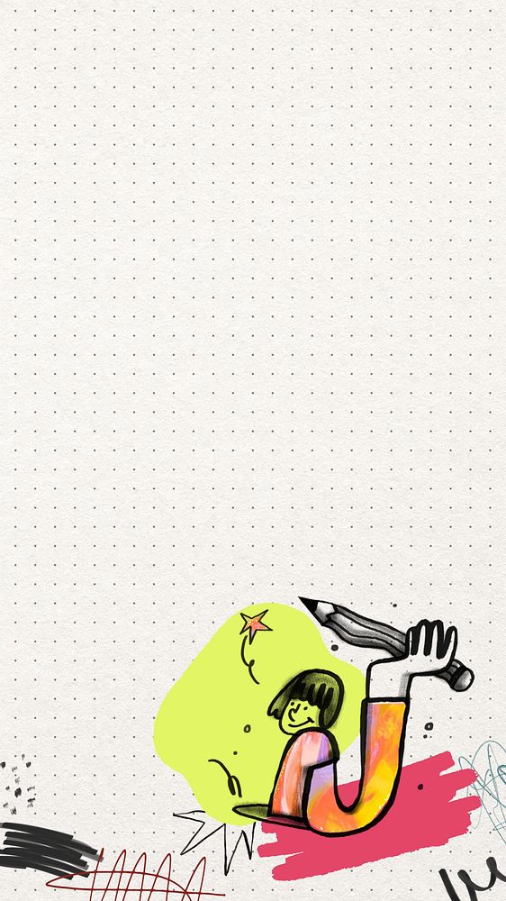 Creative woman doodle iPhone wallpaper, cute illustration