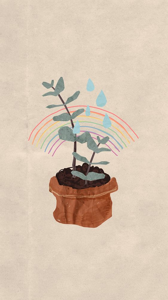 Rainbow watering plant iPhone wallpaper