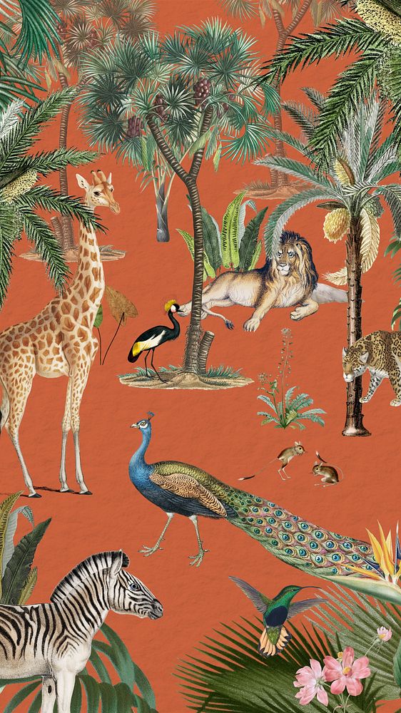 Wild animals pattern phone wallpaper, jungle illustration