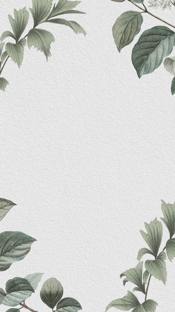 Gray vintage leaf mobile wallpaper, botanical border frame