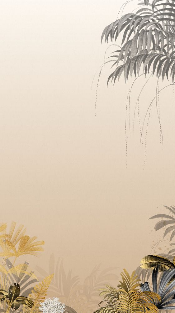 Aesthetic palm leaf mobile wallpaper, golden border background