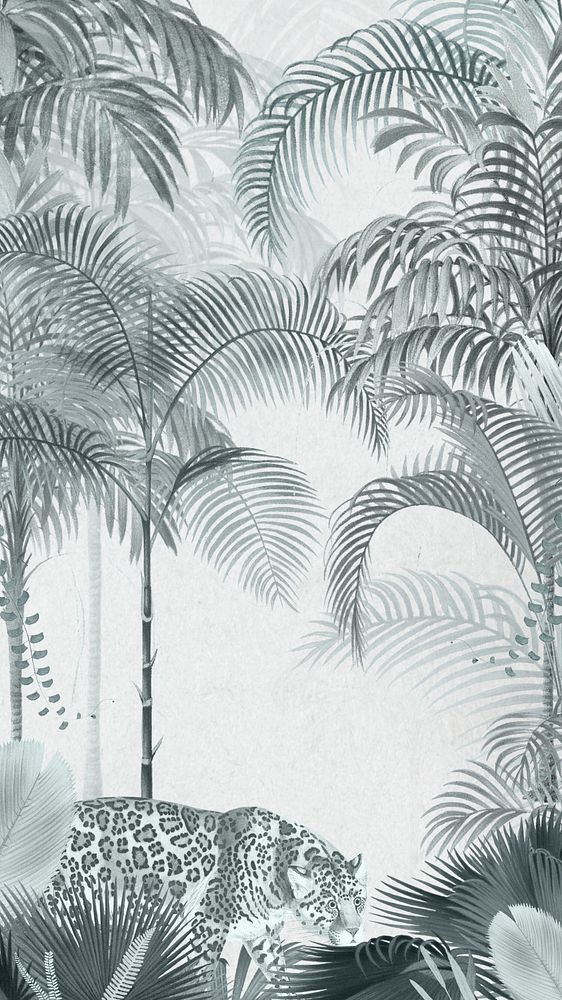 Jaguar jungle phone wallpaper, botanical background