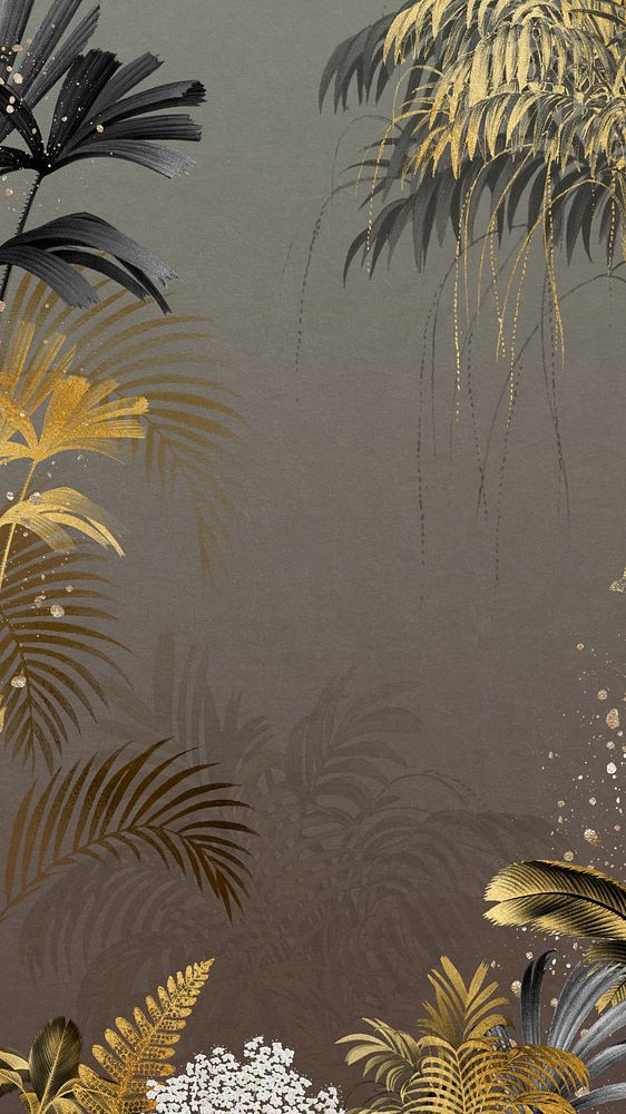 Gold palm leaf iPhone wallpaper, botanical border frame background