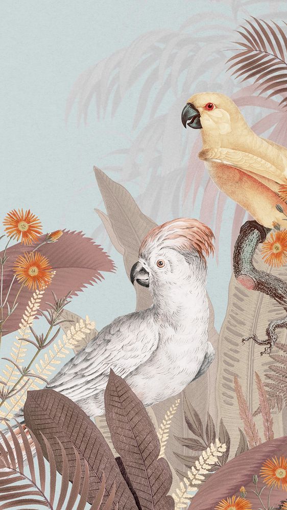 Exotic jungle bird iPhone wallpaper, aesthetic botanical background