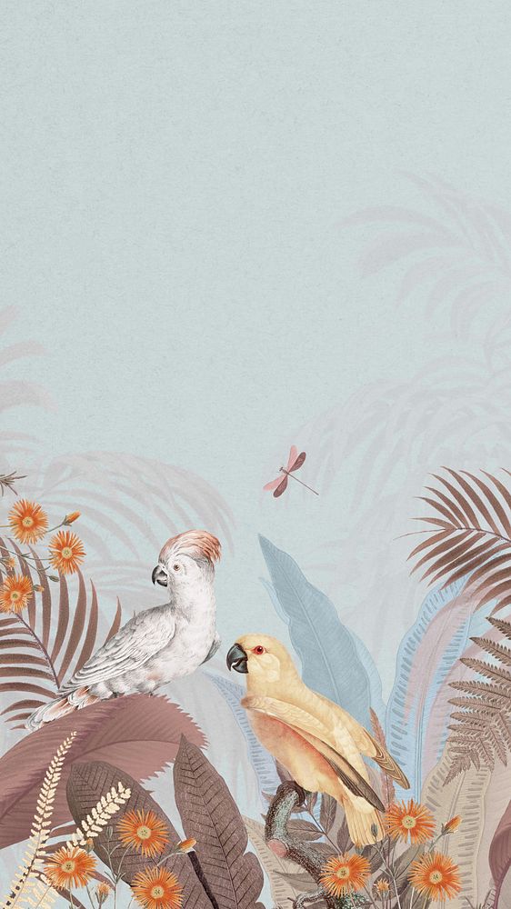 Exotic jungle bird iPhone wallpaper, aesthetic botanical background