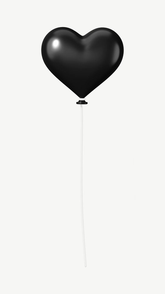 Black heart balloon, 3D love collage element psd