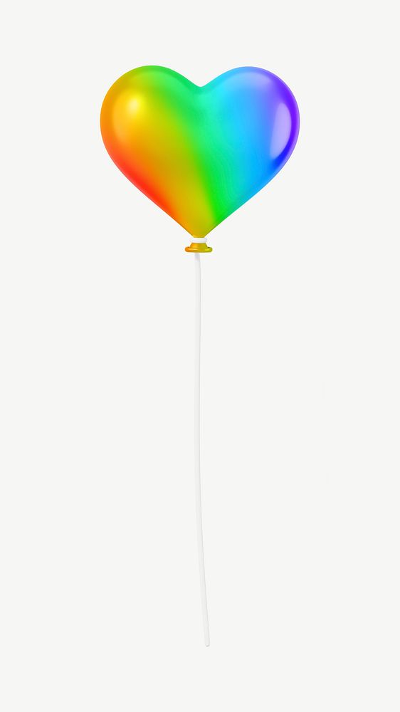 Rainbow heart balloon, 3D love collage element psd