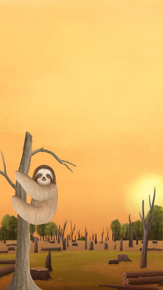 Deforestation sloth habitat iPhone wallpaper background