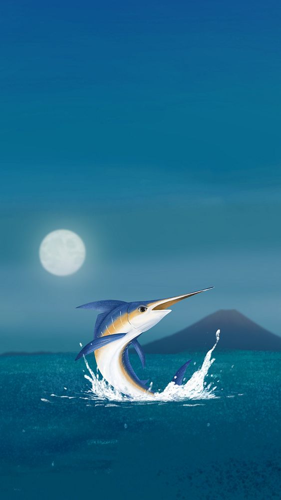 Night fishing, blue iPhone wallpaper background