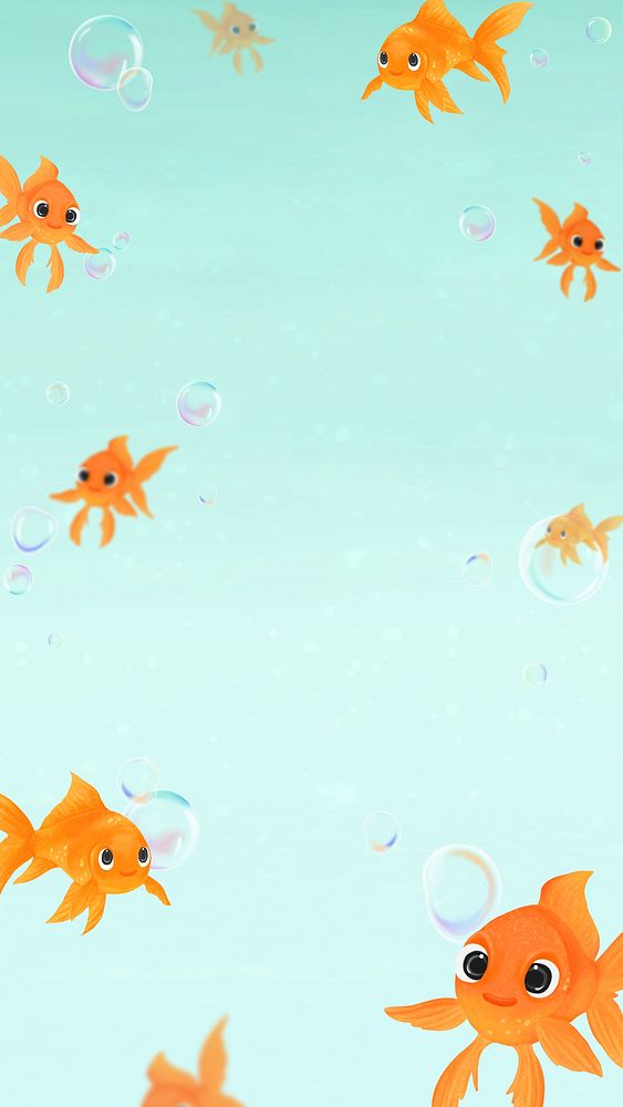 Cute goldfish, green iPhone wallpaper background
