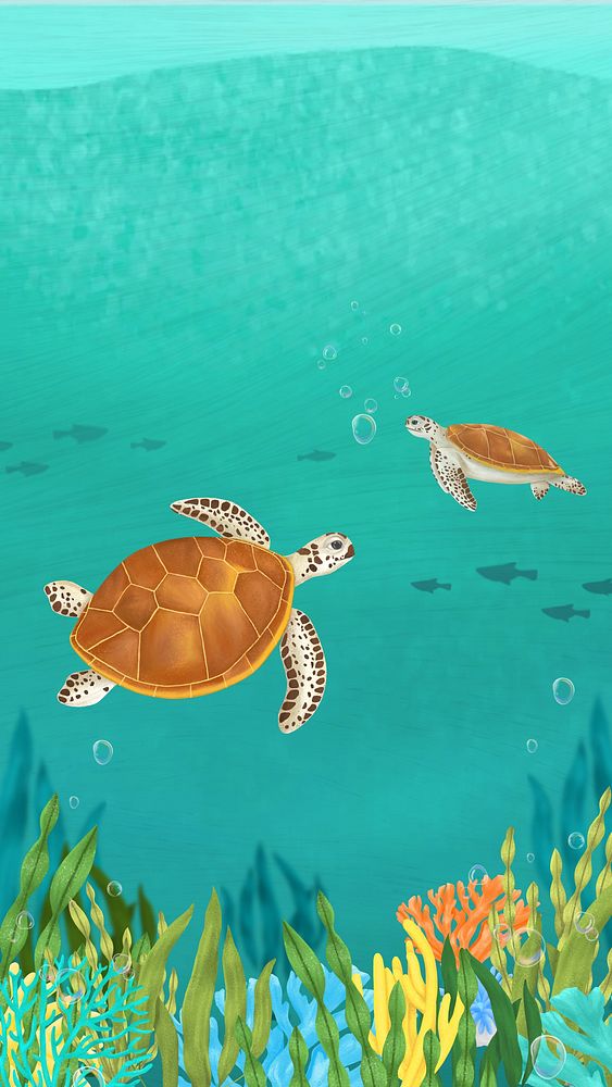 Sea turtles, green iPhone wallpaper background