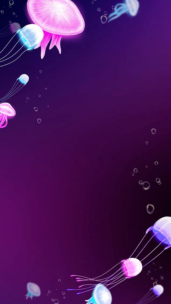 Neon jellyfish, purple iPhone wallpaper background