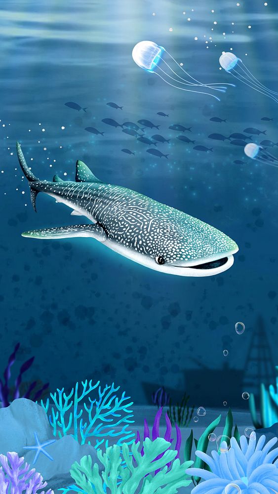 Whale shark, blue iPhone wallpaper background