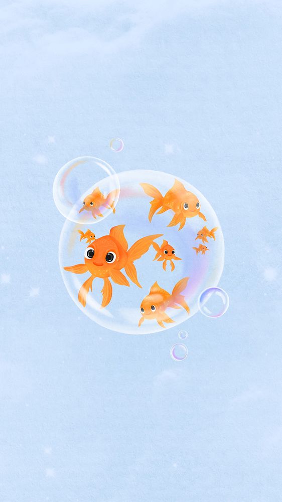 Goldfish bubble, blue iPhone wallpaper background