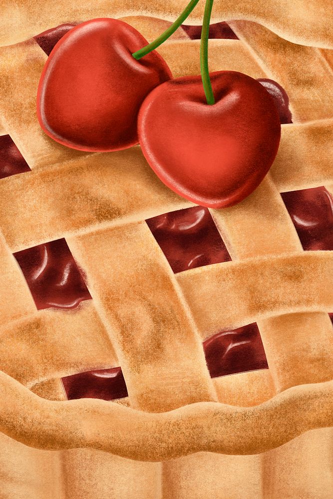 Cherry pie dessert background, food illustration