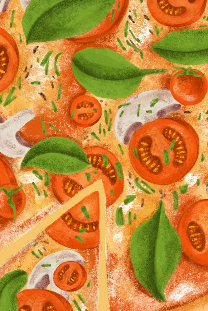 Vegan pizza background, food illustration