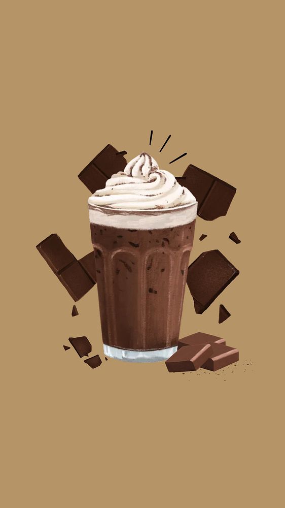 Iced chocolate milk phone wallpaper, drink illustration