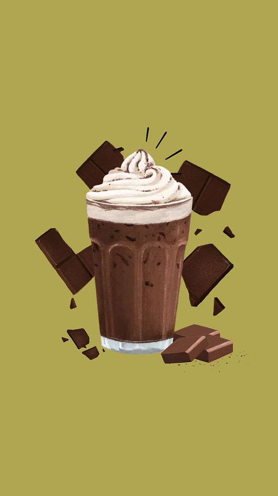 Iced chocolate milk phone wallpaper, drink illustration