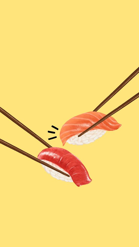 Salmon sushi phone wallpaper, Japanese food illustration