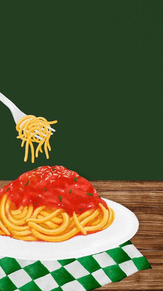 Delicious spaghetti mobile wallpaper, green border background