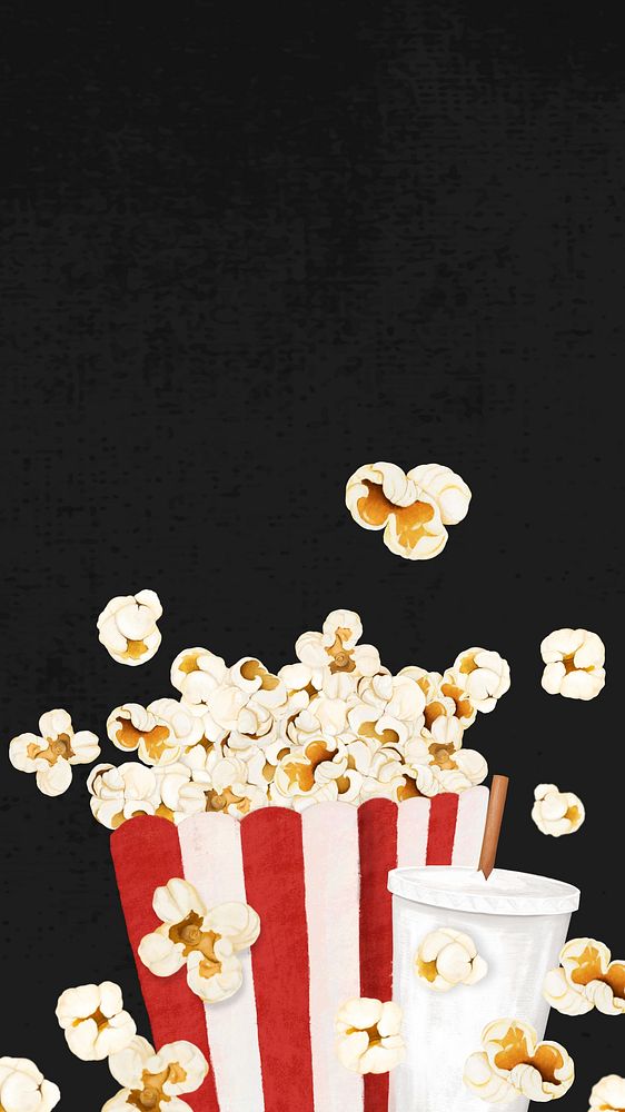 Popcorn movie snacks iPhone wallpaper, black food background