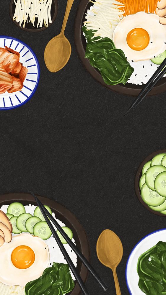 Bibimbap Korean food phone wallpaper, Asian cuisine illustration