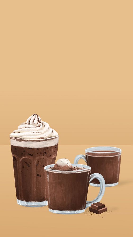 Sweet chocolate drinks phone wallpaper, dessert beverage illustration