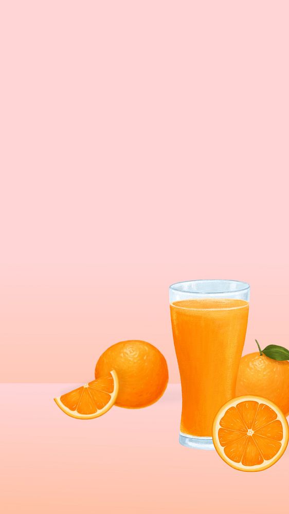 Orange juice glass phone wallpaper, healthy drink illustration