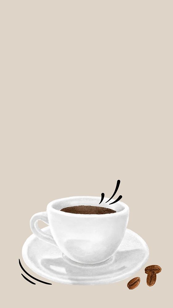 Espresso coffee cup phone wallpaper, drink illustration