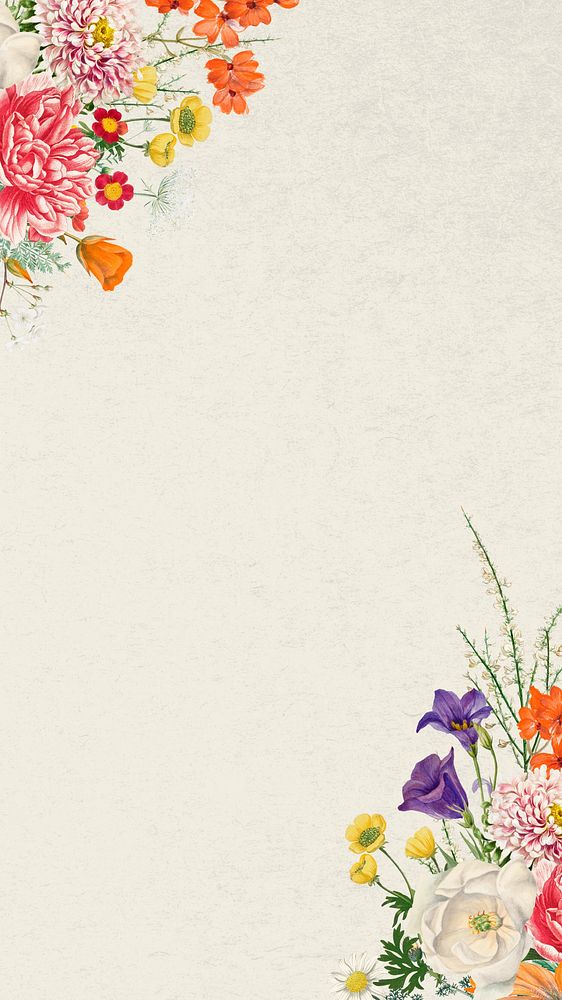 Wedding flowers border phone wallpaper, beige textured background