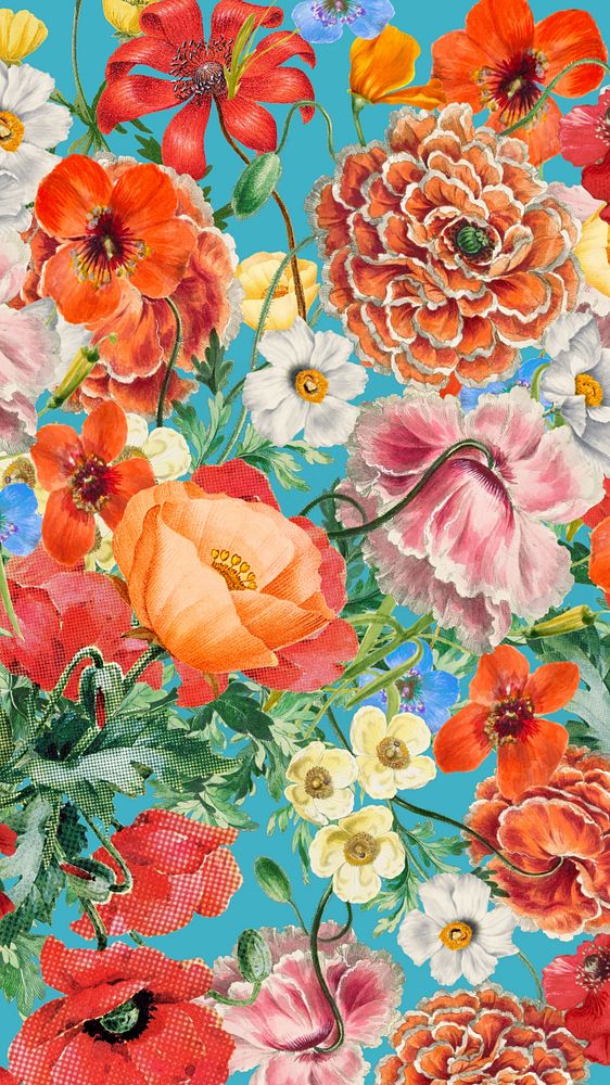 Orange flower pattern phone wallpaper, Summer aesthetic background
