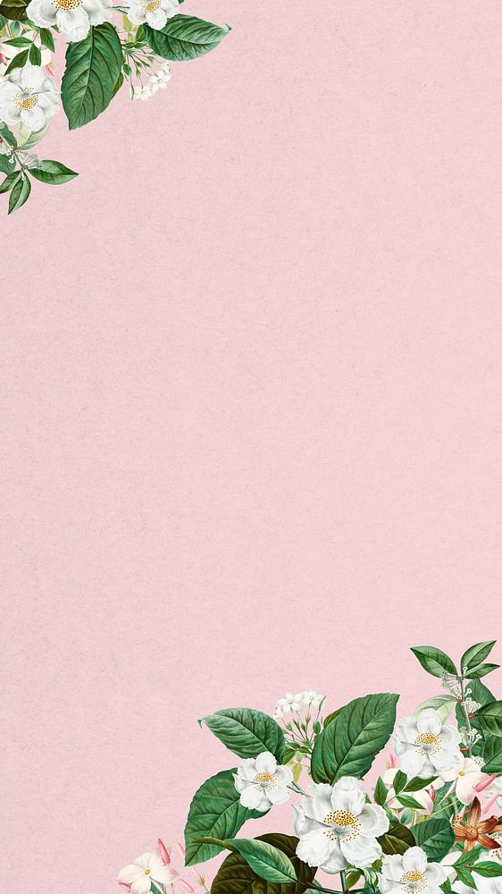 Jasmine flower border mobile wallpaper, pink textured background