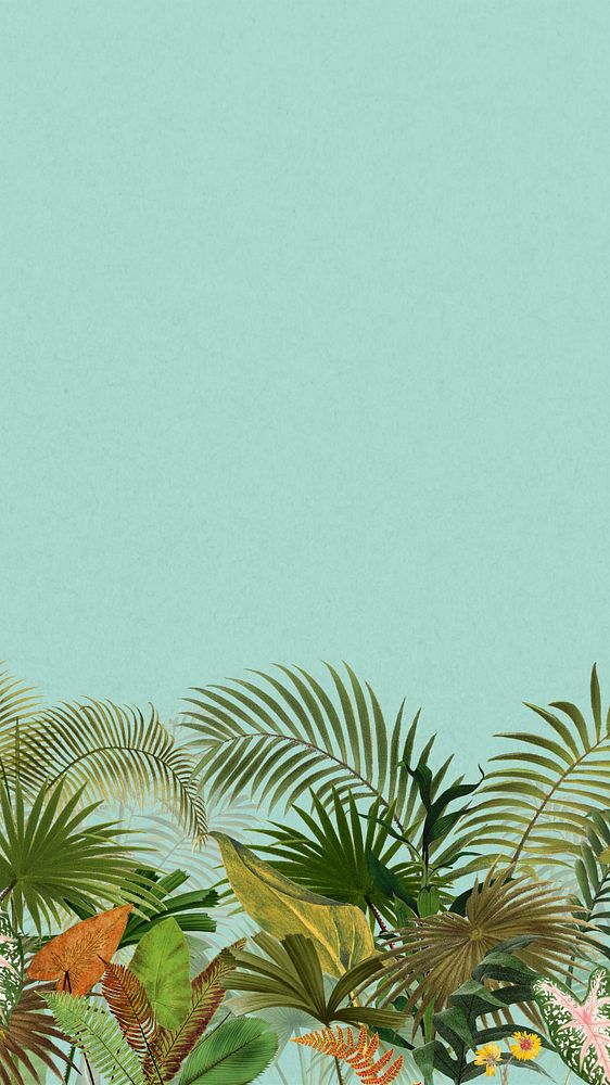 Tropical palm trees iPhone wallpaper, botanical border background