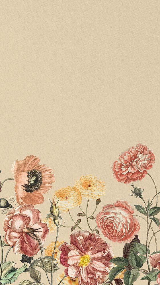 Feminine vintage floral mobile wallpaper, pink flowers border