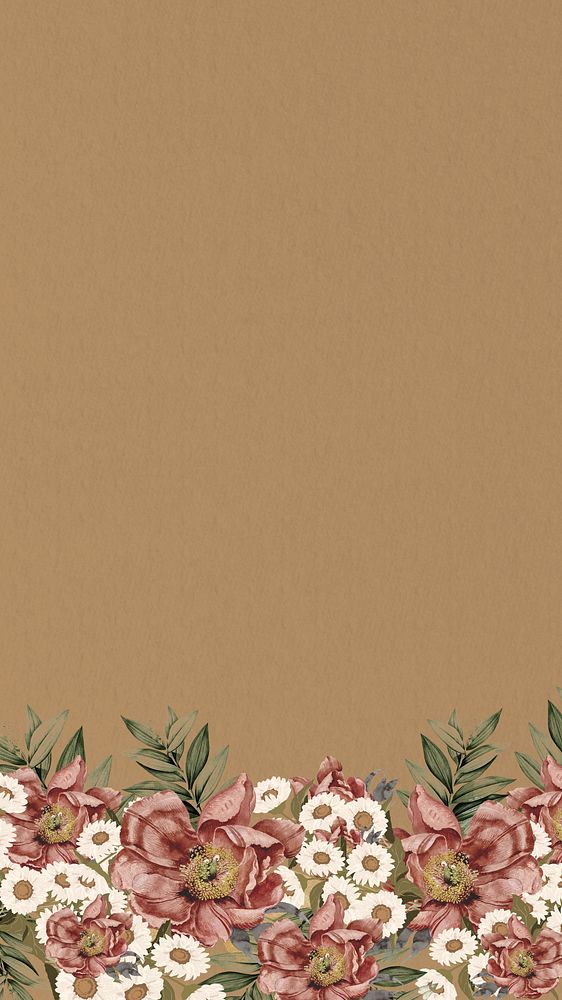 Vintage camellia flower iPhone wallpaper, brown aesthetic border background