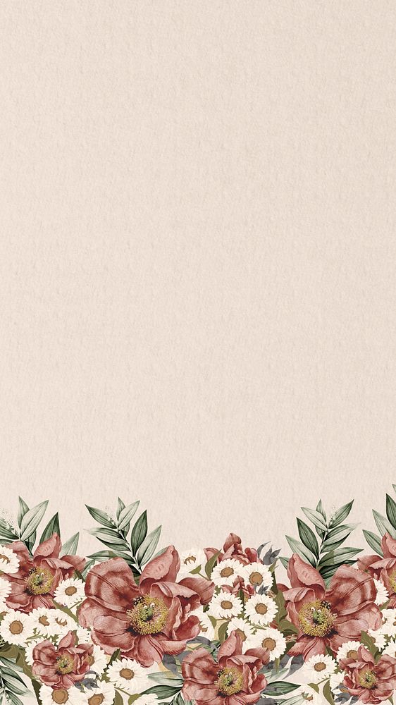 Vintage camellia flower iPhone  wallpaper, beige aesthetic border background