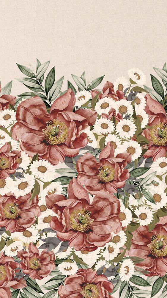Vintage camellia flower iPhone  wallpaper, beige aesthetic background