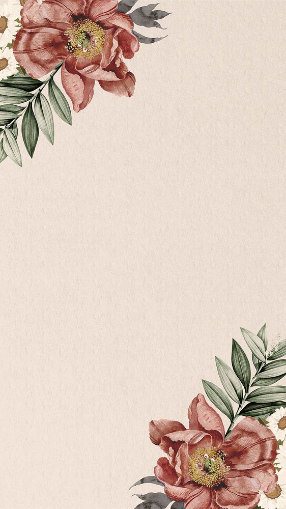 Vintage camellia flower phone wallpaper, beige aesthetic background