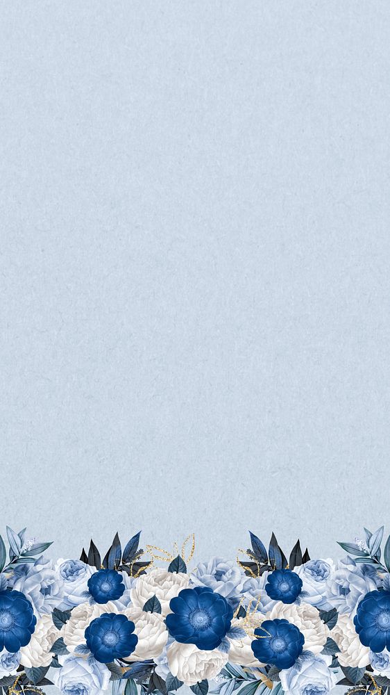 Blue anemone flower iPhone wallpaper, Winter border background