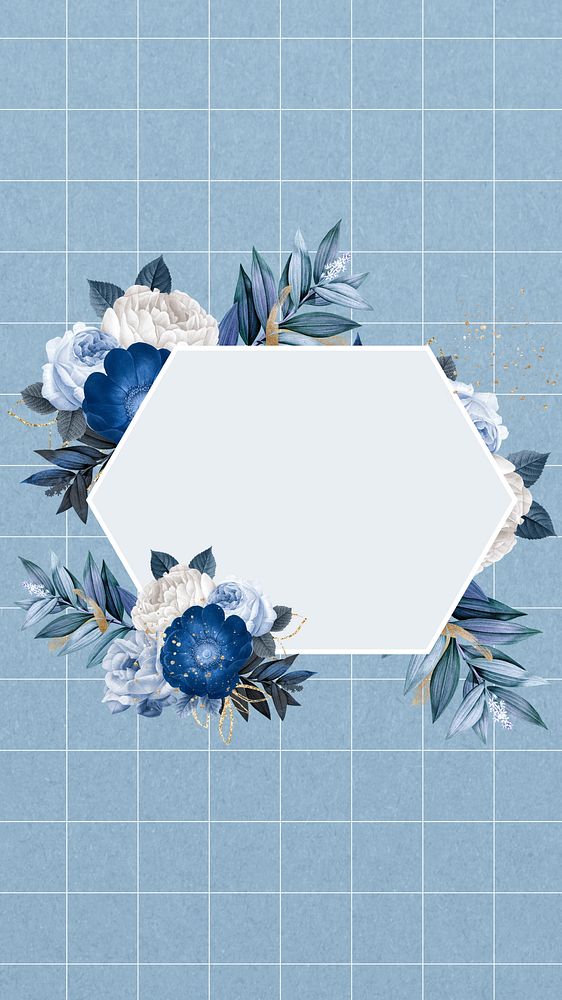 Blue flower frame iPhone wallpaper, Winter season background