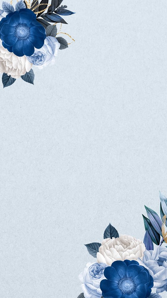 Blue anemone flower iPhone wallpaper, Winter border background