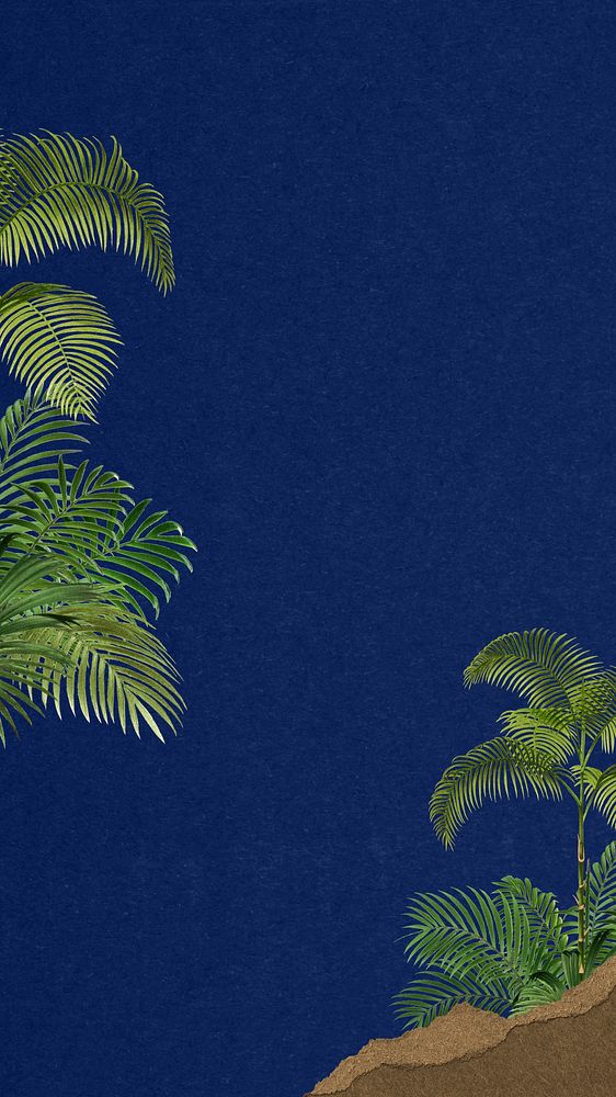 Palm trees border phone wallpaper, nature with ripped paper background