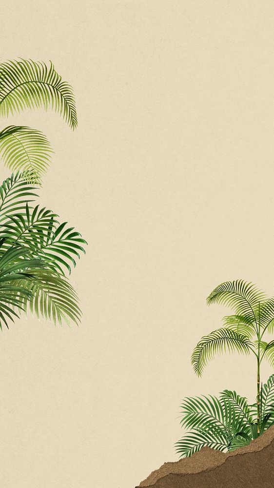 Palm trees border phone wallpaper, nature with ripped paper background