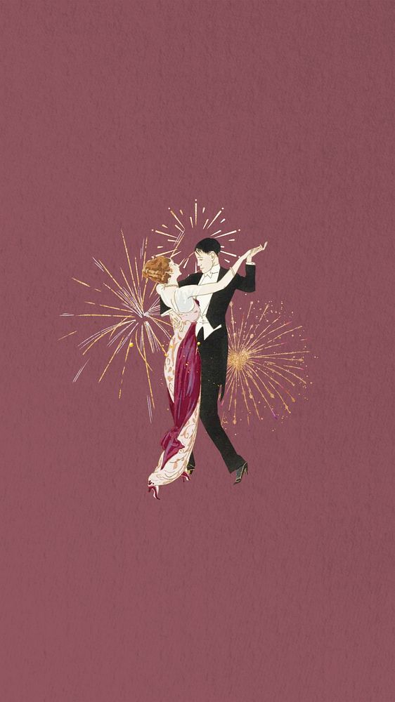 Vintage couple dancing phone wallpaper collage. Remixed by rawpixel.