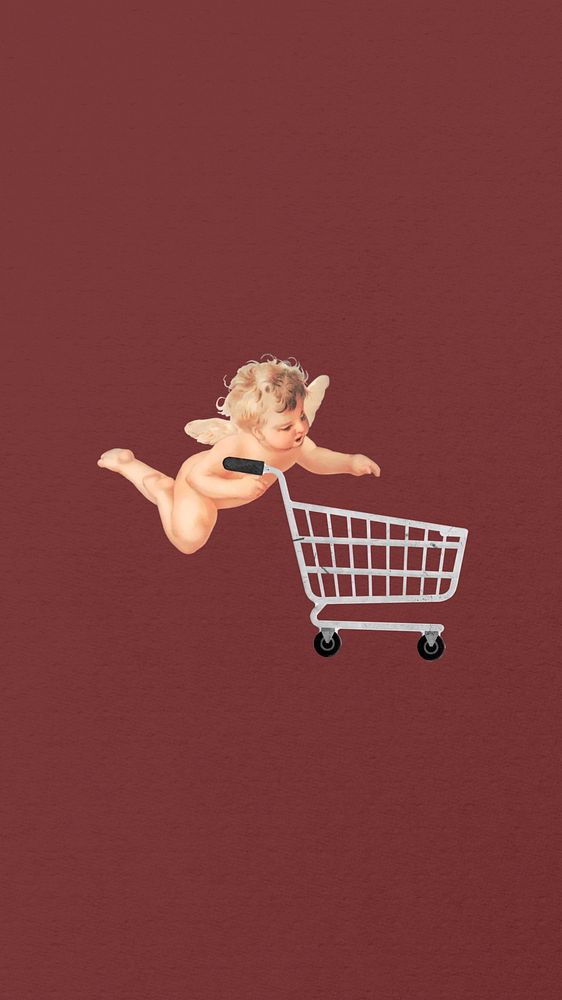 Cupid shopping cart phone wallpaper collage. Remixed by rawpixel.