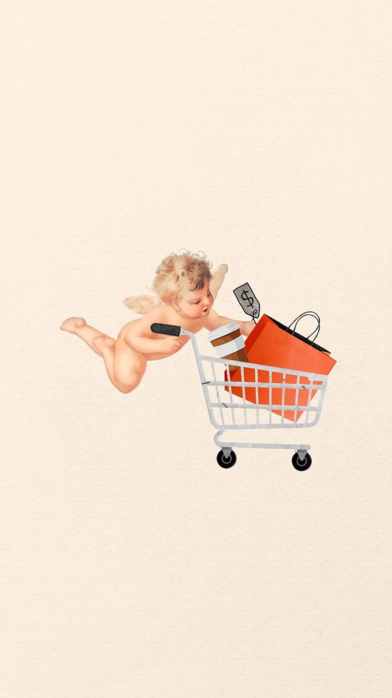 Shopping cupid phone wallpaper collage. Remixed by rawpixel.