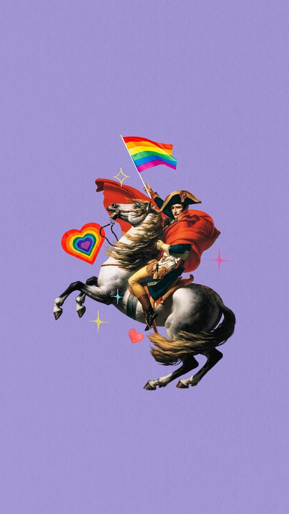 Napoleon holding pride flag phone wallpaper collage. Remixed by rawpixel.