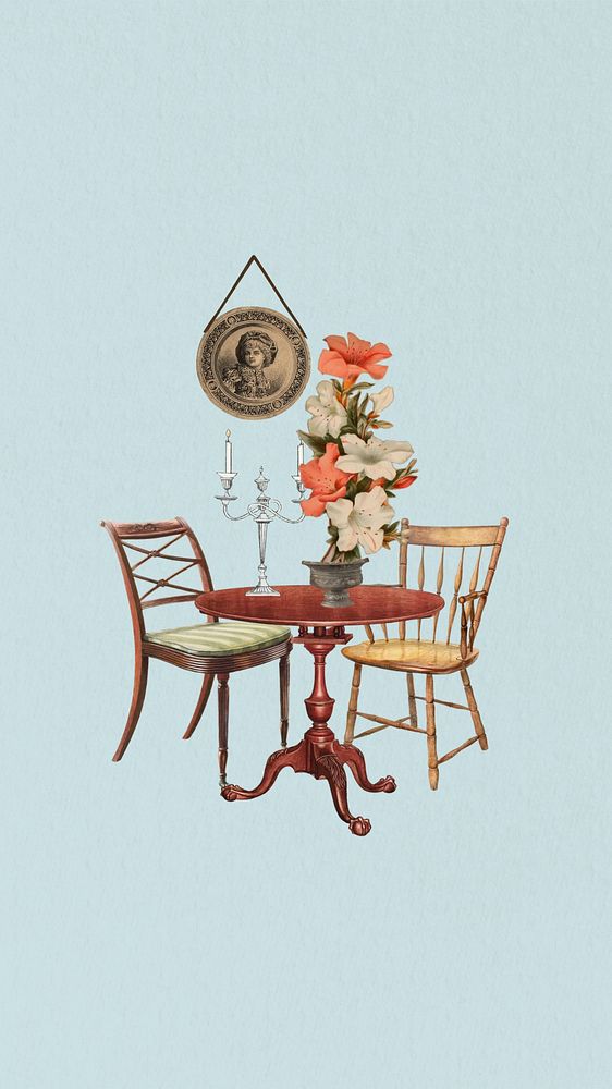 Victorian furniture phone wallpaper collage. Remixed by rawpixel.