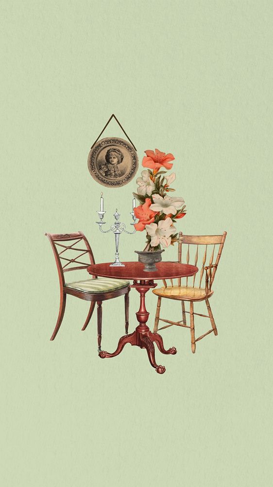 Victorian furniture phone wallpaper collage. Remixed by rawpixel.