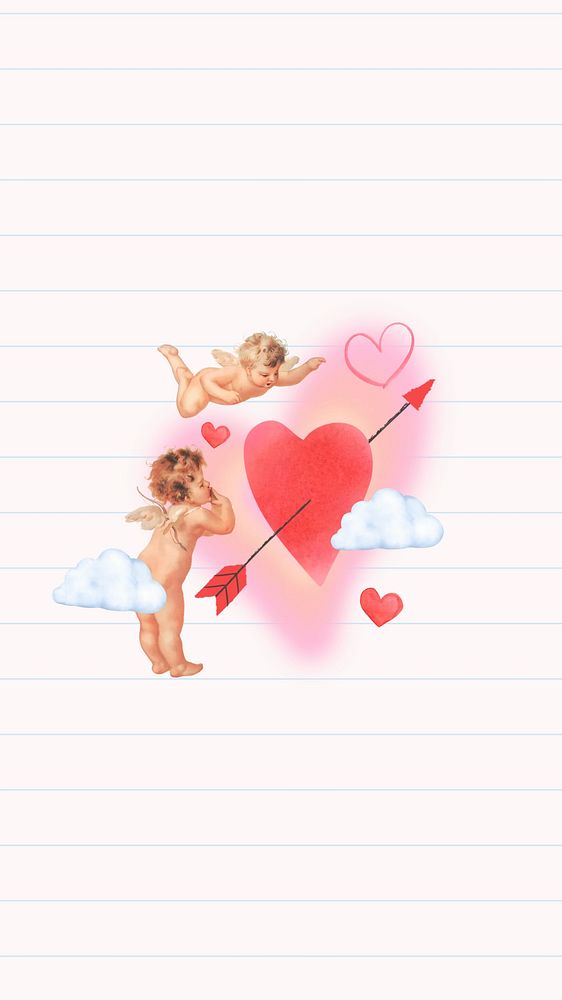 Pink Valentine's cupid phone wallpaper, celebration background. Remixed by rawpixel.